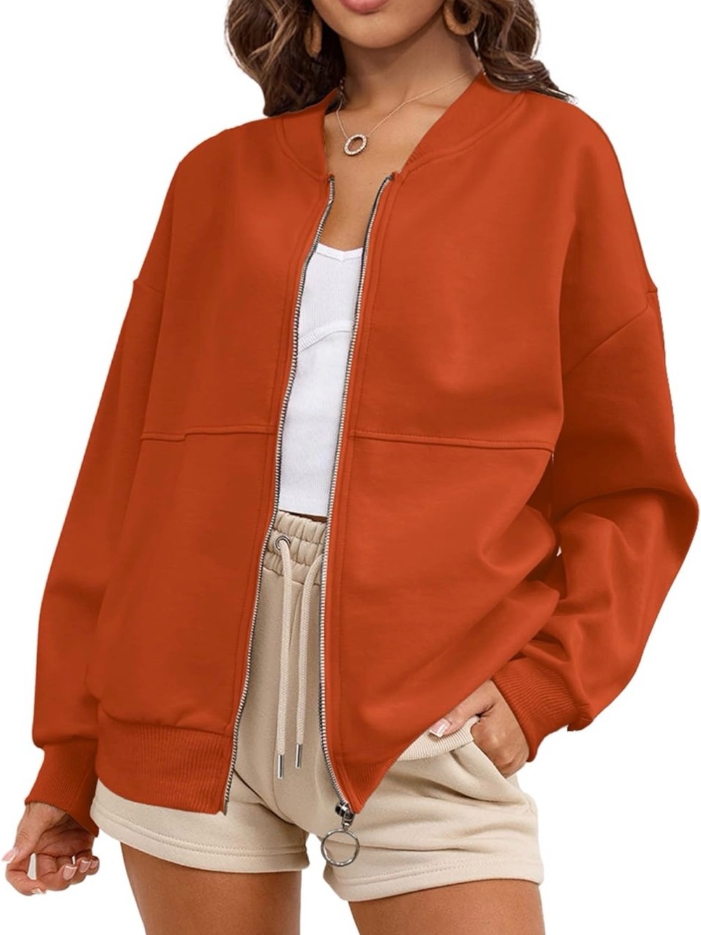 Superprity Women Crewneck Long Sleeve Oversized Jacket Coat Pocket